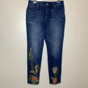 Chico's Blue Floral Embroidered Ankle Jeans
